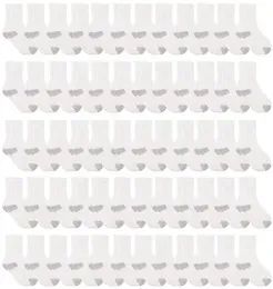 60 Pairs Yacht & Smith Kid's Cotton Terry Cushioned White With Gray Heel/toe Crew Socks - Kids Socks for Homeless and Charity