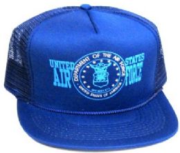 144 Wholesale Air Force Mesh Caps - Royal Blue