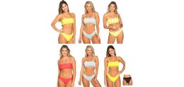 36 Pieces Junior TwO-Piece Swimsuits W/ Bandeau Tube Top & Brief Bottoms - Polka Dot, Striped, & Solid Print - Sizes SmalL-xl - Womens Swimwear