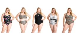 30 Wholesale Women's Plus Size High Fashion Printed TwO-Piece & OnE-Piece Swimsuits - Polka Dot, Leopard, & Floral Print - Sizes 0X-3x