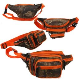 48 Wholesale Hunting Camouflage Fanny Bag W/ Orange Trim
