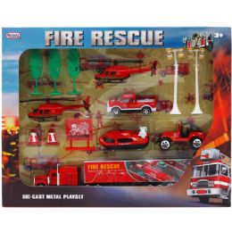 18 Wholesale 14pc Diecast Firefighter Play Set In Window Box