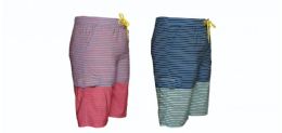 24 of Men's High Fashion Fast Dry 4-Way Stretch Swim Trunks W/ Striped Pattern - Sizes SmalL-2xl