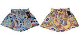 24 Wholesale Womens Native Patterns Paperbag Waist Rayon Shorts Size S / M