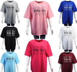 24 Wholesale Womens Baby Girl Print Oversized T-Shirt Size L / xl