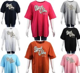 24 Pieces Womens Good Vibes Only Print Oversized T-Shirt Size L / xl - Women's T-Shirts