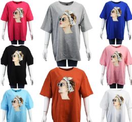 24 Pieces Girl Print Oversized T-Shirt Size S / M - Women's T-Shirts