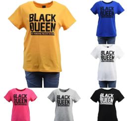 24 Wholesale Womens Cotton Black Queen Print T-Shirt Size L / xl
