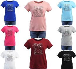 24 Pieces Womens Cotton Rhinestone Shoe Print T-Shirt Size S / M - Women's T-Shirts