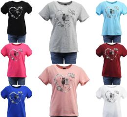 24 Pieces Womens Cotton Rhinestone Cat Print T-Shirt Size S / M - Women's T-Shirts