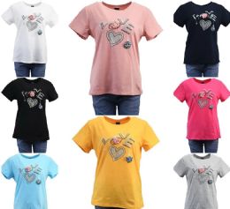 24 Wholesale Womens Cotton Rhinestone Love Print T-Shirt Size S / M