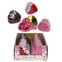 48 pieces Heart Tin Box 4ast Prints 3.7x3.5x1.5in 16pc Pdq Val/lbl - Valentine Gift Bag's
