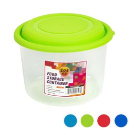 48 Wholesale Food Storage Container Round 104 Oz Clear Bottom /4 Color Lids In Pdq #new Cont 4