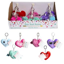 36 pieces Plush Heart Valentine Keyring 6ast In 18pc Pdq/val ht - Key Chains