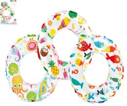 36 Pieces Swim Ring 20 Inch Lively Print 3 Assorted Age 3-6 Poly Bag - Inflatables