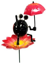 24 Wholesale Garden Stake Decoration Lady Bug With Umbrella