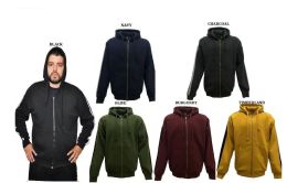 12 Pieces Mens Full Zip Hoodie With Side Stripe In Charcoal (pack B: M-2xl) - Mens Sweat Shirt
