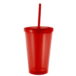 24 Pieces Plastic Cup 1 Count Red With Lid - Drinking Water Bottle