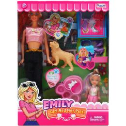 12 Pieces 11.5" Emily Doll W/ Mini Doll Pets & Accessories In Window Box - Girls Toys