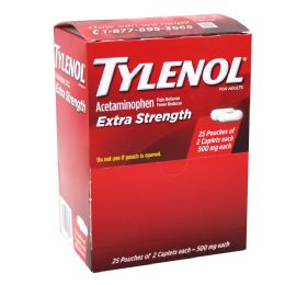 50 Pieces Tylenol Caplets 2 Count Cap Extra Strength Box - Pain and Allergy Relief