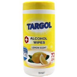 24 Wholesale Targol Alcohol Wipes 72 Count Lemon Scent