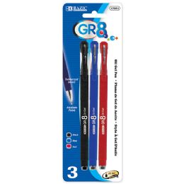 24 Bulk Gr8 Asst. Color OiL-Gel Ink Pen W/ Rubberized Barrel (3/pack)