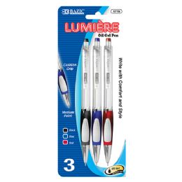24 Wholesale Lumiere Assorted Color OiL-Gel Ink Retractable Pen W/ Grip (3/pack)