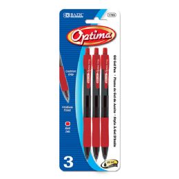 24 pieces Optima Red OiL-Gel Ink Retractable Pen W/ Grip (3/pack) - Pens & Pencils