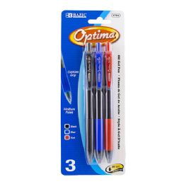 24 Bulk Optima Assorted Color OiL-Gel Ink Retractable Pen W/ Grip (3/pack)