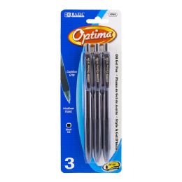 24 Wholesale Optima Black OiL-Gel Ink Retractable Pen W/ Grip (3/pack)
