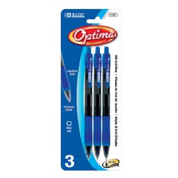 24 Wholesale Optima Blue OiL-Gel Ink Retractable Pen W/ Grip (3/pack)