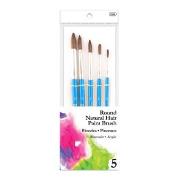 24 Wholesale Round Natural Hair Paint Brush 5-Pack