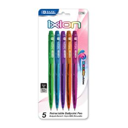24 Wholesale Ixion Black Color Retractable Pen (5/pack)