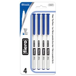 24 Wholesale Fiero Blue Fiber Tip Fineliner Pen (4/pack)