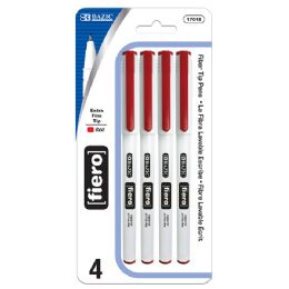24 Wholesale Fiero Red Fiber Tip Fineliner Pen (4/pack)