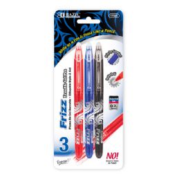 24 Wholesale Frizz Assorted Color Erasable Gel Pen With Grip (3/pack)
