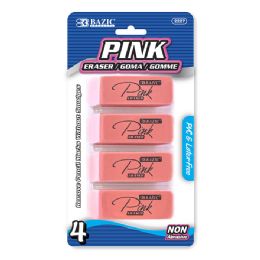 24 Wholesale Pink Bevel Eraser (4/pack)