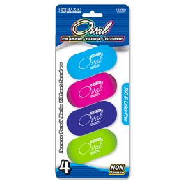 24 Wholesale Bright Color Oval Eraser (4/pack)