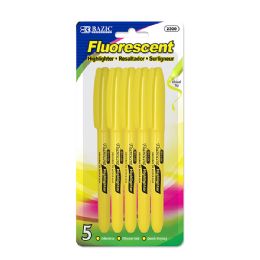 24 Wholesale Yellow Pen Style Fluorescent Highlighter W/ Pocket Clip (5/pack)