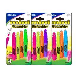 24 Wholesale Mini Fluorescent Highlighter W/ Cap Clip (4/pack)