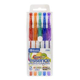 24 Wholesale 5 Scented Glitter Color Essence Gel Pen W/ Cushion Grip