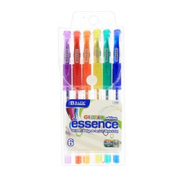 24 Bulk 6 Glitter Color Essence Gel Pen W/ Cushion Grip