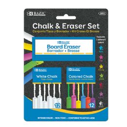 24 Wholesale 12 Color & 12 White Chalk W/ Eraser Set