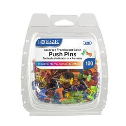 24 Wholesale Assorted Translucent Color Push Pins (100/pack)