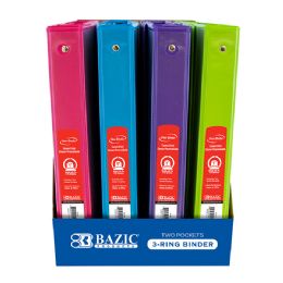 24 Wholesale 1" Asst. Neon Color 3-Ring View Binder W/ 2-Pockets