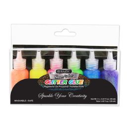 24 Wholesale 0.67 Fl Oz (20 Ml) 6 Neon Color Glitter Glue