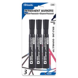 24 Wholesale Black Chisel Tip Desk Style Permanent Markers (3/pack)