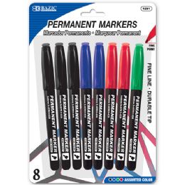 24 pieces Assorted Colors Fine Tip Permanent Markers W/ Pocket Clip (8/pack) - Markers