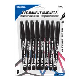 24 Wholesale Black Fine Tip Permanent Markers W/ Pocket Clip (8/pack)