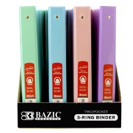 24 Wholesale 1" Asst. Pastel Color 3-Ring View Binder W/ 2-Pockets